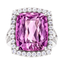 Kissenschliff rosa Kunzit Aus der Erde Abgebauter Natürlicher Diamant Fancy Ring 16,20 Karat Weißgold