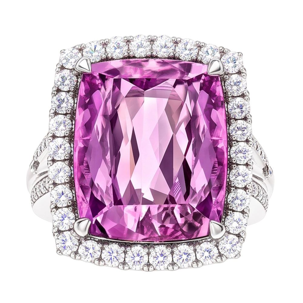 Kissenschliff rosa Kunzit Aus der Erde Abgebauter Natürlicher Diamant Fancy Ring 16,20 Karat Weißgold
