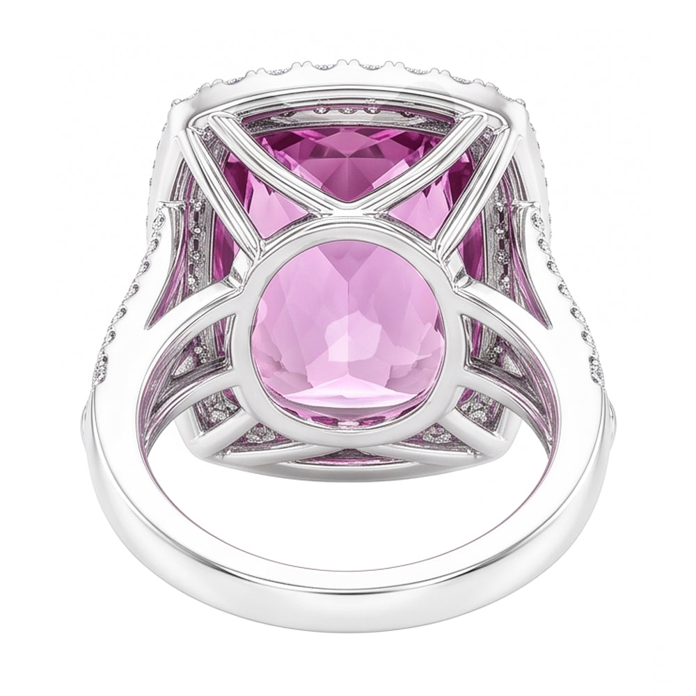 Kissenschliff rosa Kunzit Aus der Erde Abgebauter Natürlicher Diamant Fancy Ring 16,20 Karat Weißgold