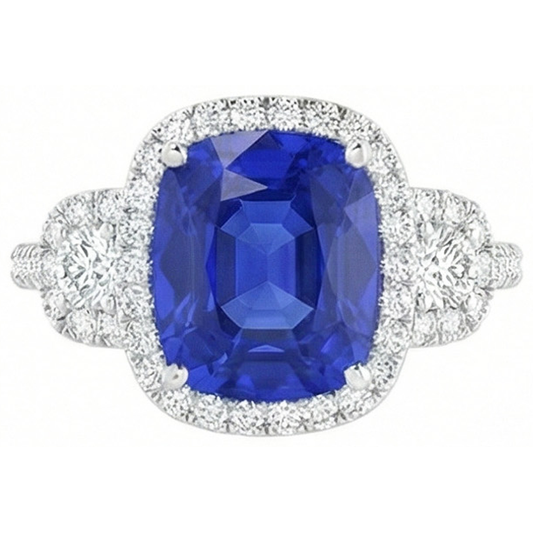 Kissenschliff srilankischer Saphir-Aus der Erde Abgebauter Natürlicher Diamant-Ring Weißgold 14K 5 Ct