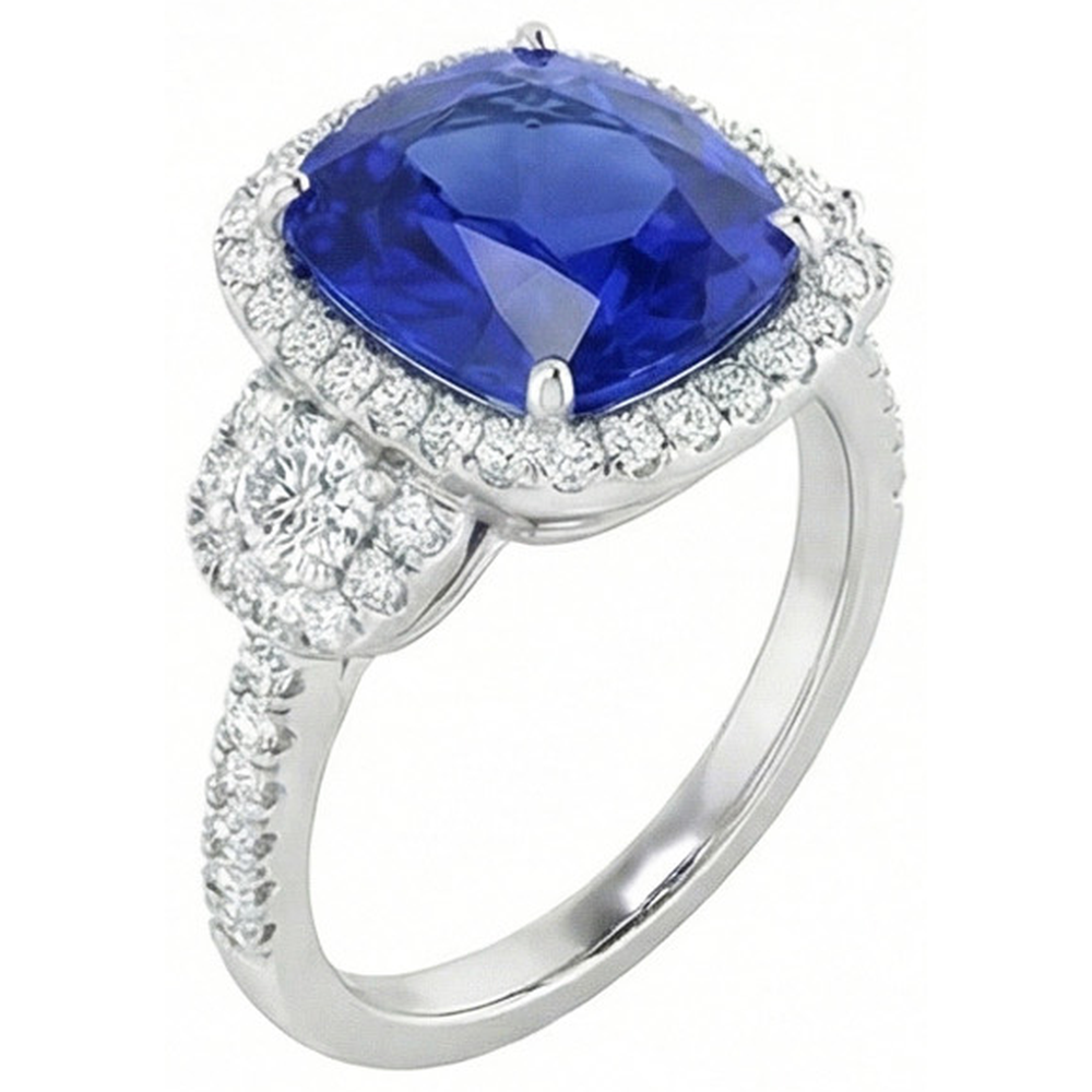 Kissenschliff srilankischer Saphir-Aus der Erde Abgebauter Natürlicher Diamant-Ring Weißgold 14K 5 Ct