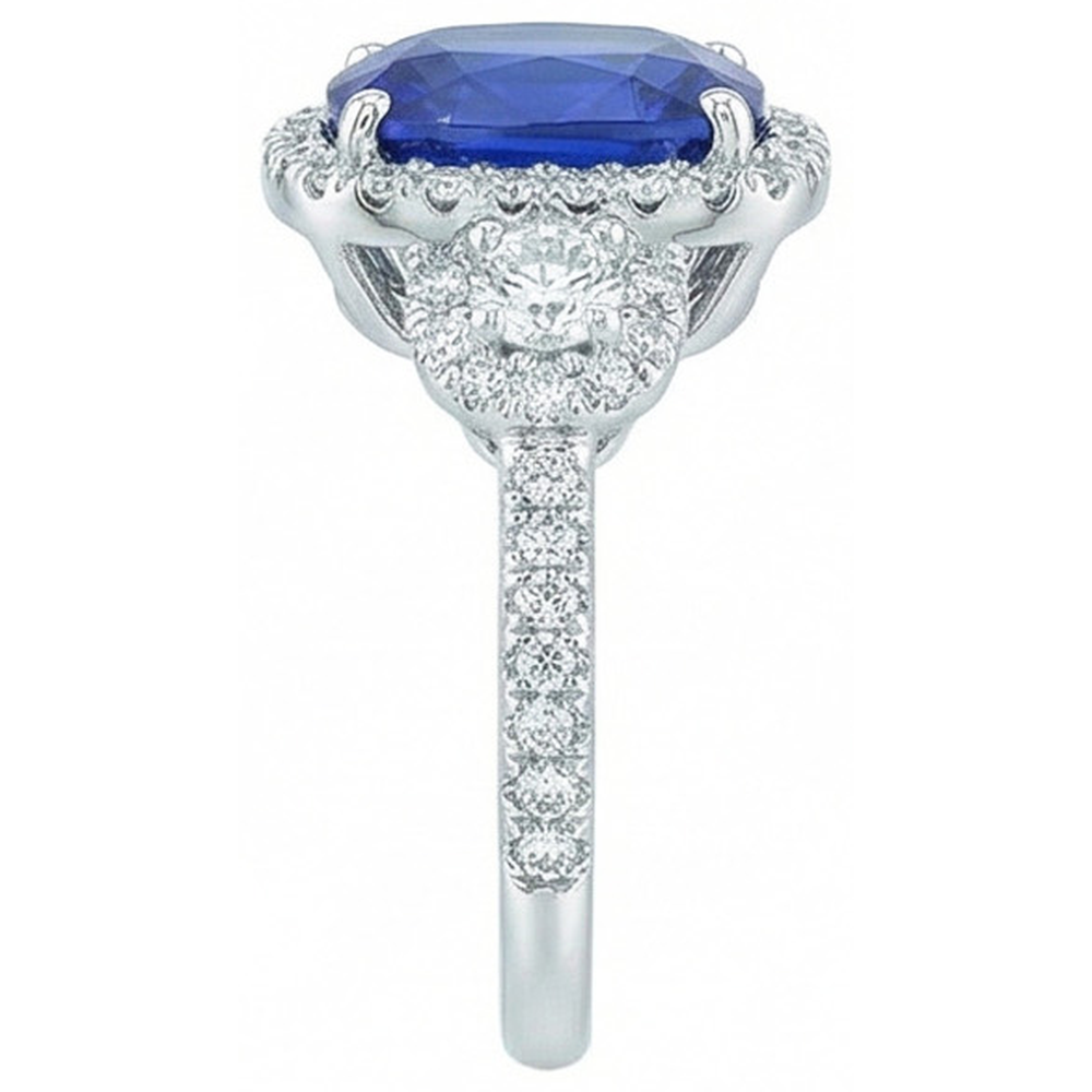 Kissenschliff srilankischer Saphir-Aus der Erde Abgebauter Natürlicher Diamant-Ring Weißgold 14K 5 Ct