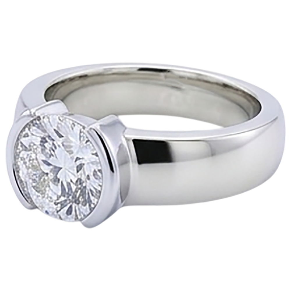 Klassischer Herrenring mit 1 Karat natürlichem, rundem Aus der Erde Abgebauter Natürlicher Diamant und halber Lünette