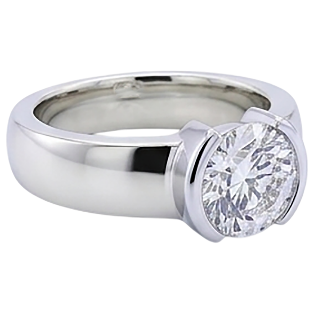 Klassischer Herrenring mit 1 Karat natürlichem, rundem Aus der Erde Abgebauter Natürlicher Diamant und halber Lünette