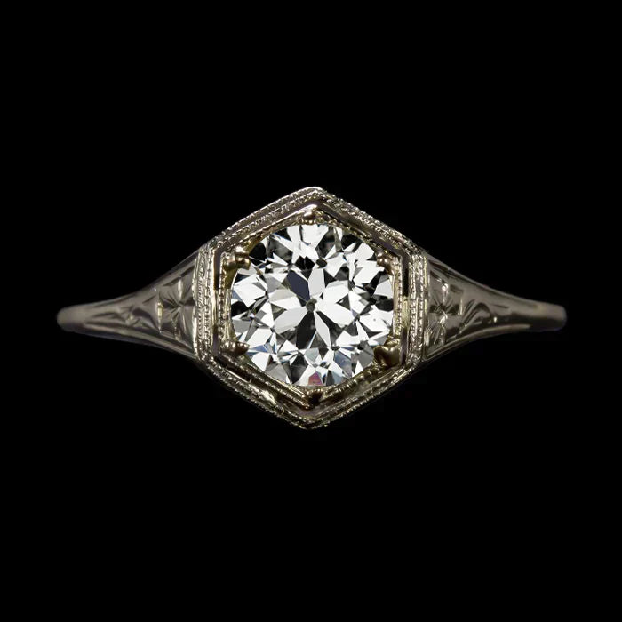Klassischer, antik aussehender Ehe-Verlobungsring Echt Diamant