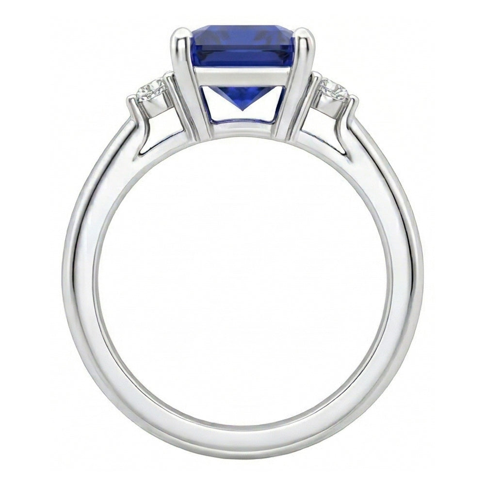 Kleiner runder Aus der Erde Abgebauter Natürlicher Diamant 3 Stein Blauer Saphir Ring Asscher Schliff 2,75 Karat