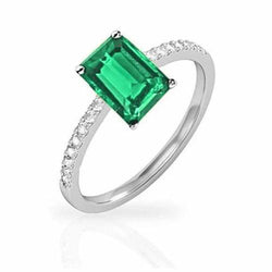 Kolumbianischer Grün Smaragd & Aus der Erde Abgebauter Natürlicher Diamant 3,60 Karat Edelsteinring Weißgold 14K