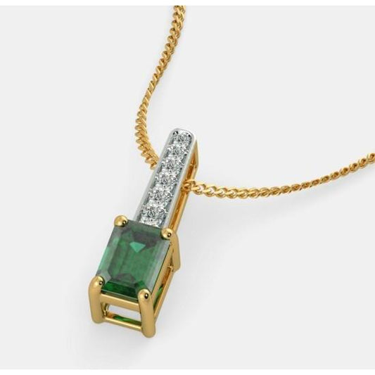 Kolumbianischer Grün Smaragd- Und Diamantanhänger 4,25 Karat Gold 14K