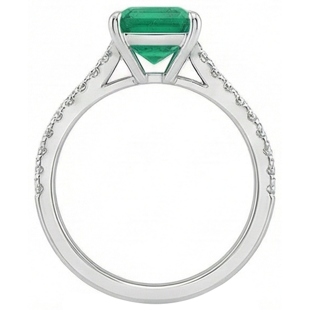 Kolumbianischer Grün Smaragd & Aus der Erde Abgebauter Natürlicher Diamant 3,60 Karat Edelsteinring Weißgold 14K