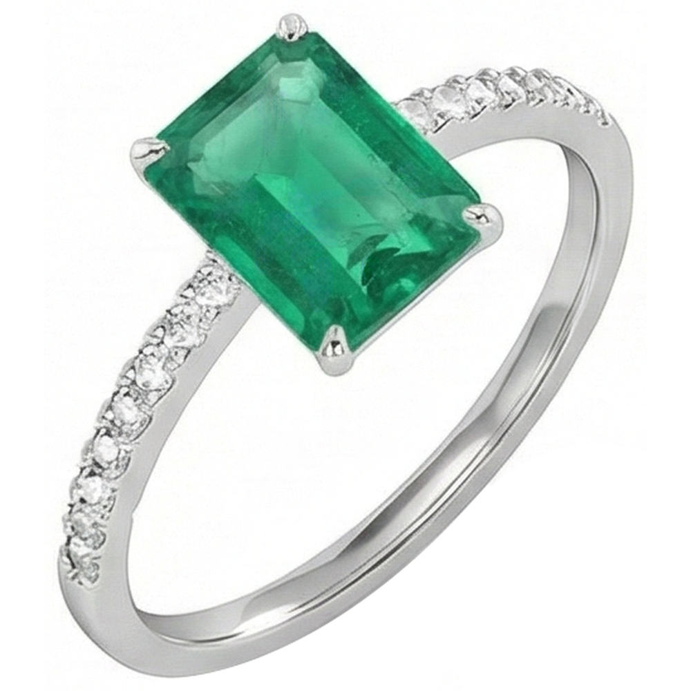 Kolumbianischer Grün Smaragd & Aus der Erde Abgebauter Natürlicher Diamant 3,60 Karat Edelsteinring Weißgold 14K