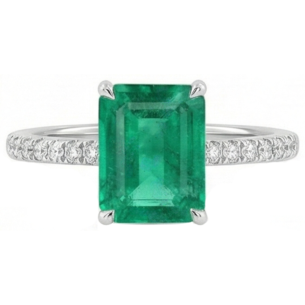 Kolumbianischer Grün Smaragd & Aus der Erde Abgebauter Natürlicher Diamant 3,60 Karat Edelsteinring Weißgold 14K