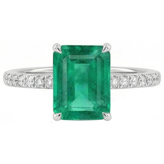 Kolumbianischer Grün Smaragd & Aus der Erde Abgebauter Natürlicher Diamant 3,60 Karat Edelsteinring Weißgold 14K