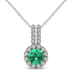 Kolumbianischer Grün Smaragd- und Aus der Erde Abgebauter Natürlicher Diamant-Edelstein-Anhänger 6,00 Ct Weißgold 14K