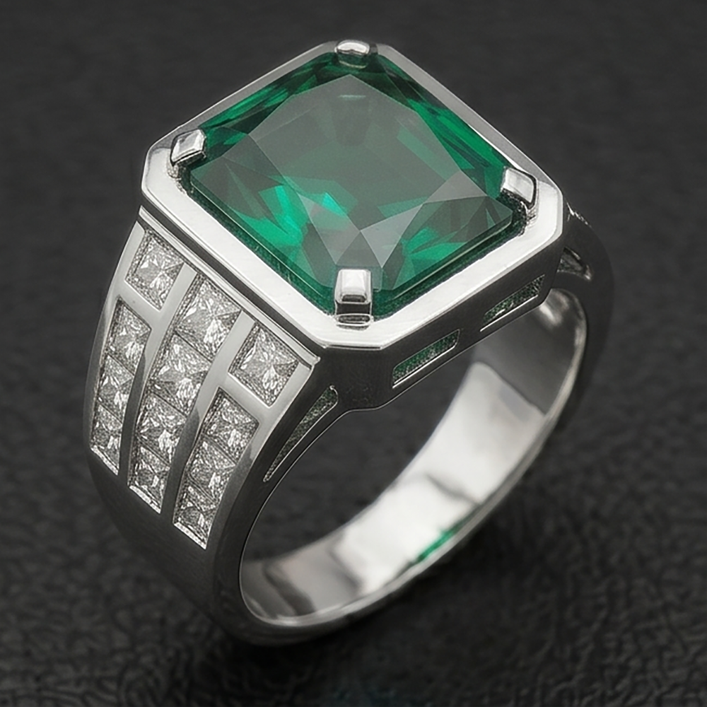Kolumbianischer Smaragd Radiant-Schliff Männer-Ring 11,00 Karat