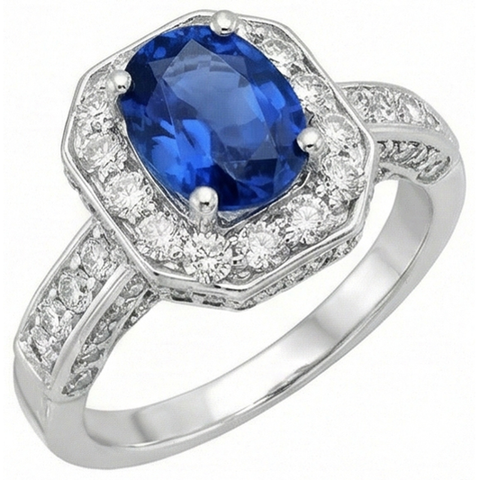Königsblauer Saphir-Halo-Ring