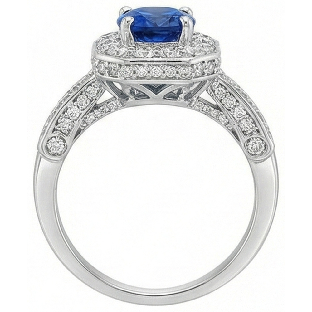 Königsblauer Saphir-Halo-Ring