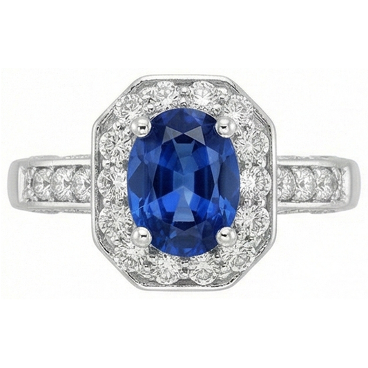 Königsblauer Saphir-Halo-Ring