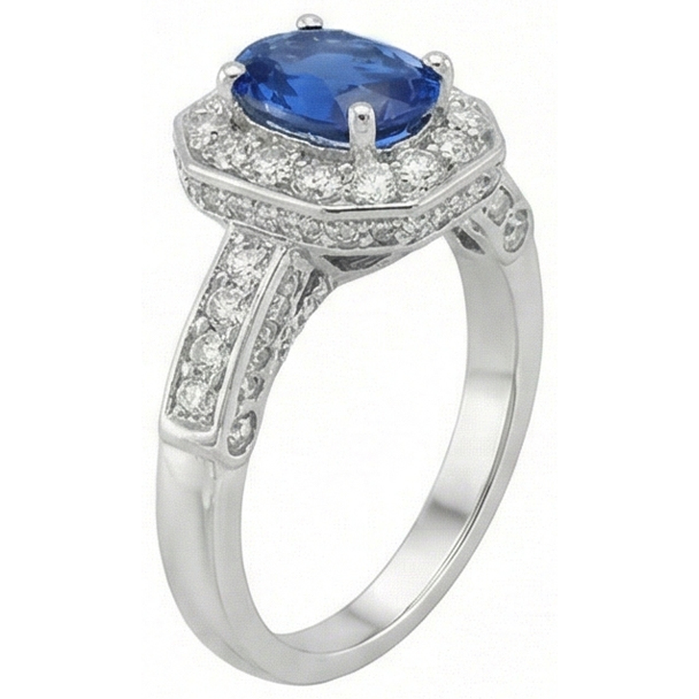 Königsblauer Saphir-Halo-Ring