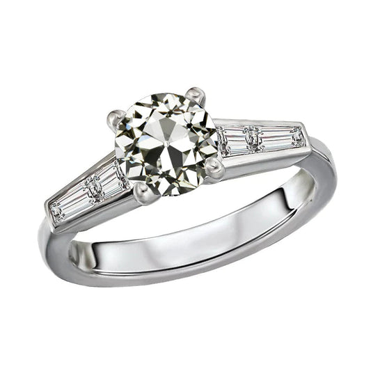 Konischer Baguette & Runder alter Bergmann Echt Diamant-Verlobungsring 4 Karat