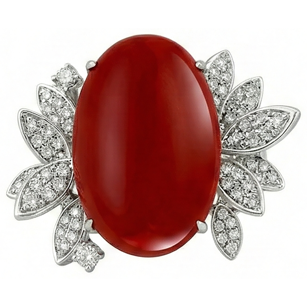 Koralle mit Aus der Erde Abgebauter Natürlicher Diamant-Cocktailring