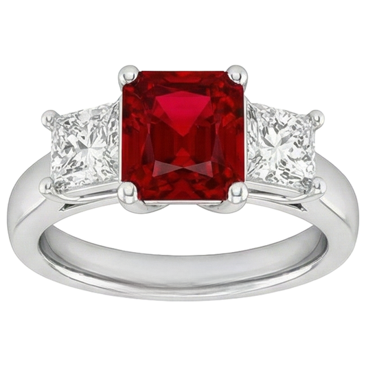 Krappen-Set Roter Rubin und Aus der Erde Abgebauter Natürlicher Diamanten 4.00 Karat Ring 14K Gold