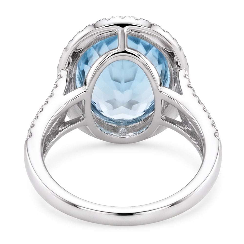Krappen-Set Rundschliff 12 Karat Aquamarin und Aus der Erde Abgebauter Natürlicher Diamanten Ring Gold Weiß