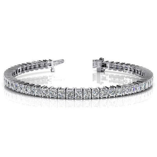 Krappenbesetztes Echt Diamant-Tennis-Armband 13 Karat Weißgold im Prinzessin-Schliff14K