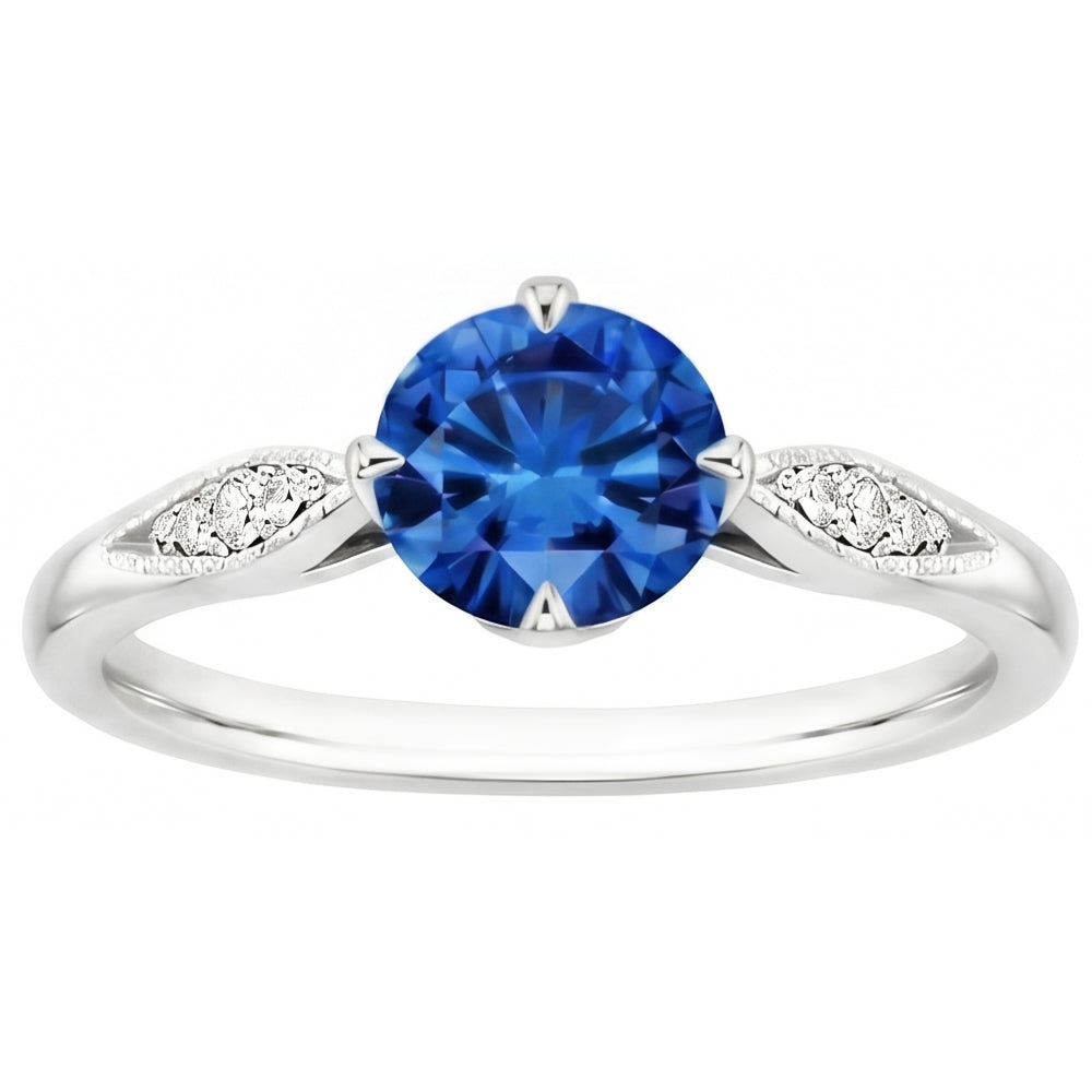Krappenset 2.40 Karat Rundschliff Ceylon Saphir & Aus der Erde Abgebauter Natürlicher Diamanten Ring WG 14K