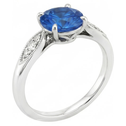 Krappenset 2.40 Karat Rundschliff Ceylon Saphir & Aus der Erde Abgebauter Natürlicher Diamanten Ring WG 14K