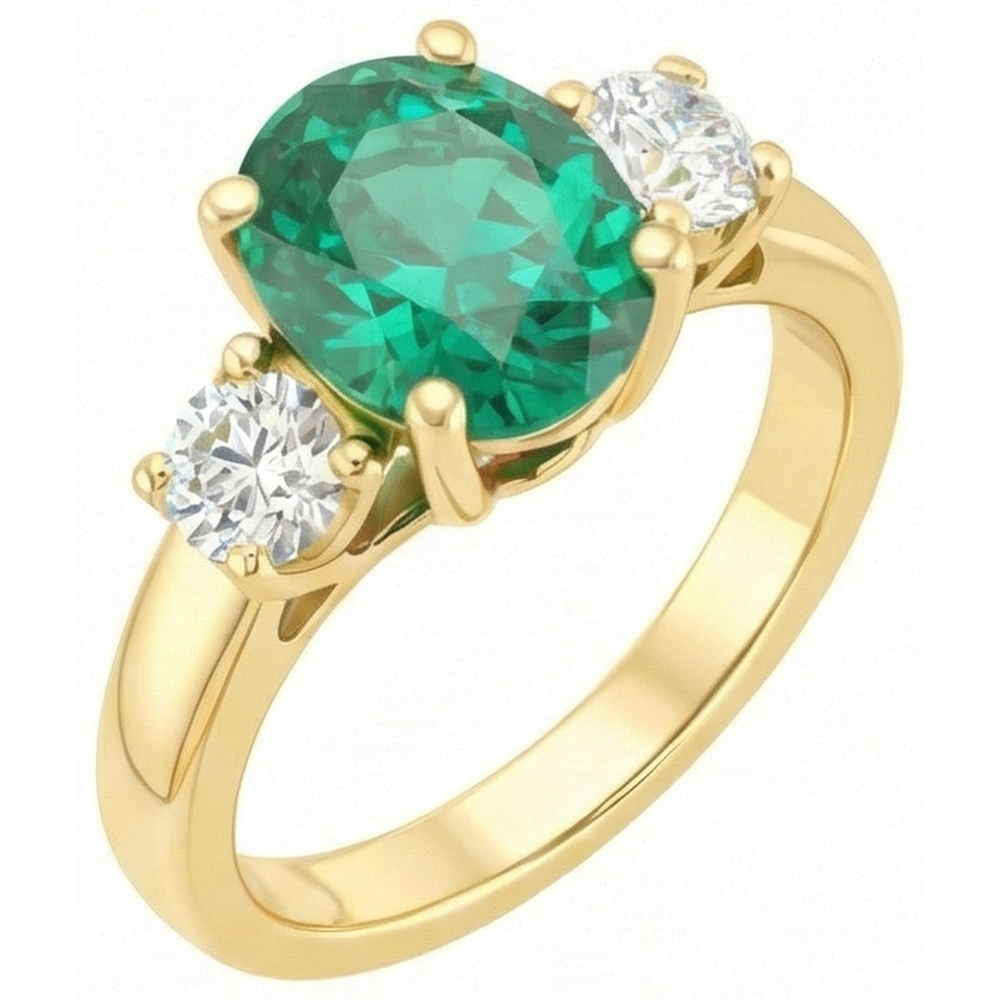 Krappenset Grün Smaragd Und Aus der Erde Abgebauter Natürlicher Diamant 5,25 Karat Verlobungsring