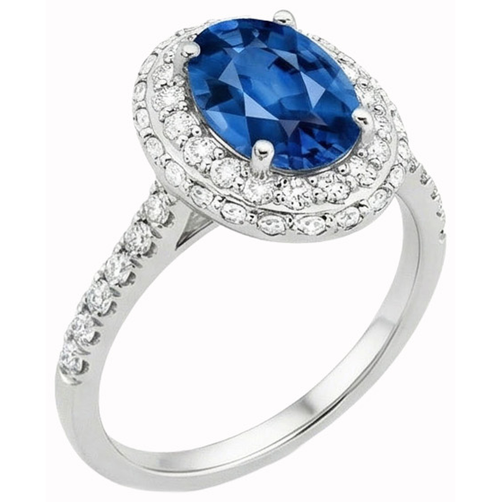 Krappenset Halo Saphir und Aus der Erde Abgebauter Natürlicher Diamanten 3.70 Karat Ring Weißgold 14K
