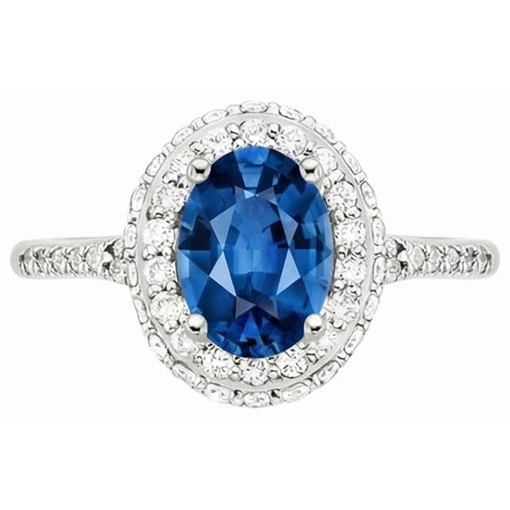 Krappenset Halo Saphir und Aus der Erde Abgebauter Natürlicher Diamanten 3.70 Karat Ring Weißgold 14K