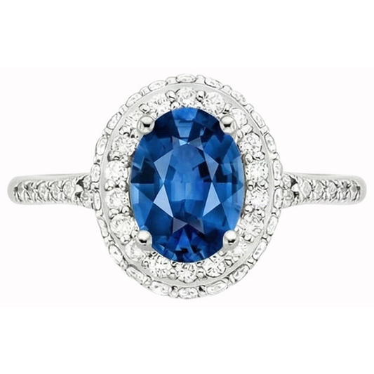 Krappenset Halo Saphir und Aus der Erde Abgebauter Natürlicher Diamanten 3.70 Karat Ring Weißgold 14K