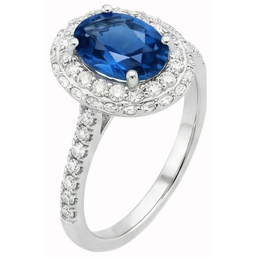 Krappenset Halo Saphir und Aus der Erde Abgebauter Natürlicher Diamanten 3.70 Karat Ring Weißgold 14K