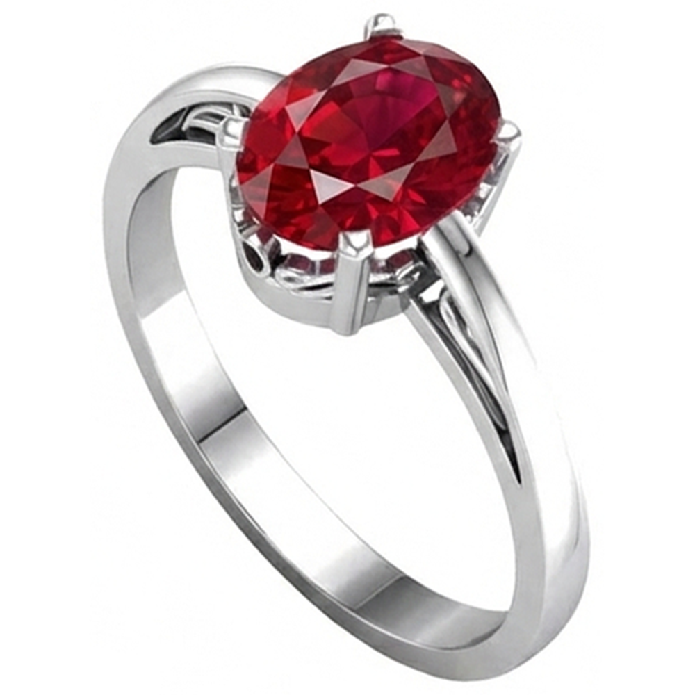 Krappenset Oval Cut 2 Karat Roter Rubinring 14K WG