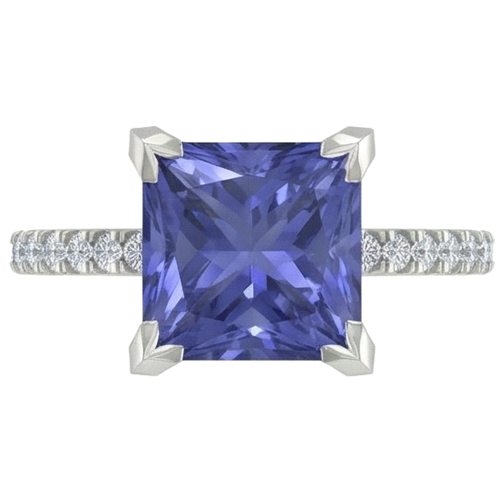 Krappenset Tansanit und Aus der Erde Abgebauter Natürlicher Diamanten 3.80 Karat Ring Weißgold 14K