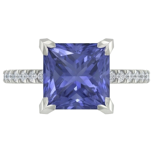 Krappenset Tansanit und Aus der Erde Abgebauter Natürlicher Diamanten 3.80 Karat Ring Weißgold 14K