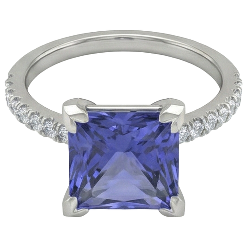 Krappenset Tansanit und Aus der Erde Abgebauter Natürlicher Diamanten 3.80 Karat Ring Weißgold 14K
