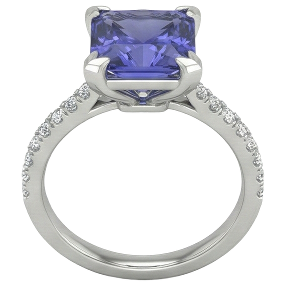 Krappenset Tansanit und Aus der Erde Abgebauter Natürlicher Diamanten 3.80 Karat Ring Weißgold 14K