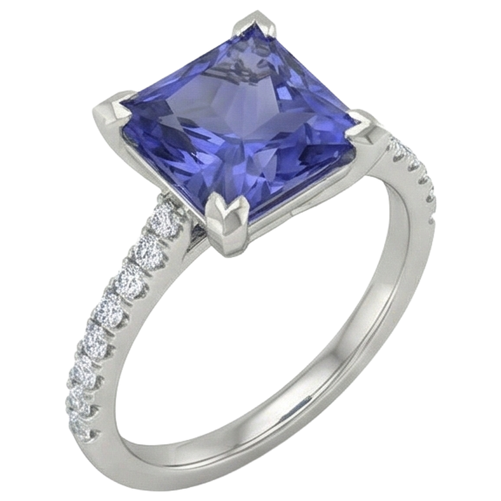 Krappenset Tansanit und Aus der Erde Abgebauter Natürlicher Diamanten 3.80 Karat Ring Weißgold 14K