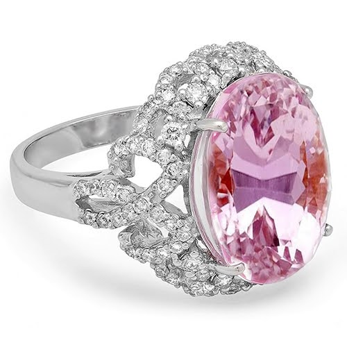 Krappenset 36,75 Kt Rosa Kunzit Mit Diamanten Ring Weißgold 14K