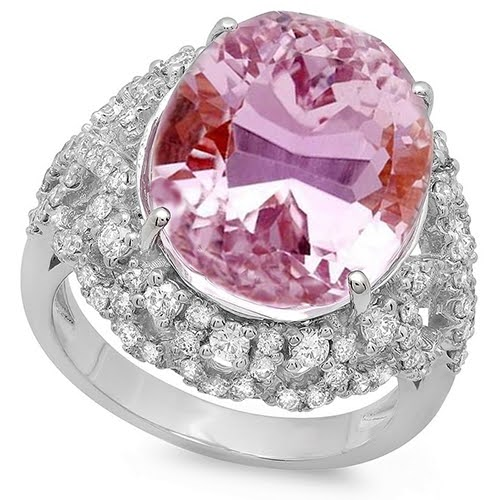 Krappenset 36,75 Kt Rosa Kunzit Mit Diamanten Ring Weißgold 14K