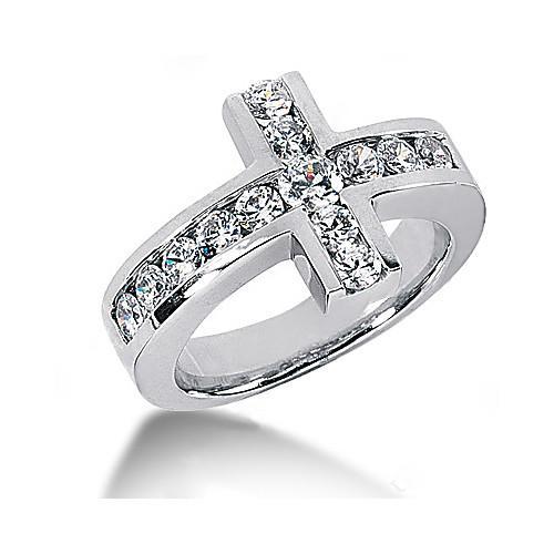 Kreuzform Damen-Echt Diamant-Ring-Band-Set 3,40 ct. Weißes Gold