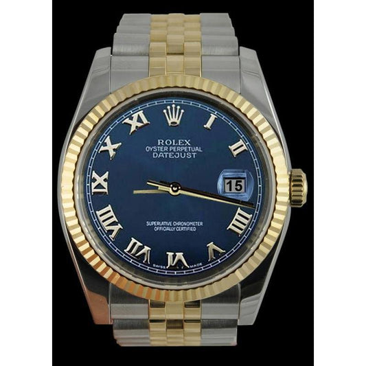 Lünette Rolex Date Betrachten Blaues römisches Zifferblatt Edelstahl & Gold Jubilee SCHNELLES EINSTELLEN
