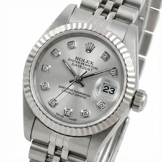 Lünette Silber Diamant Zifferblatt Rolex Datejust Damenuhr Edelstahl Armband