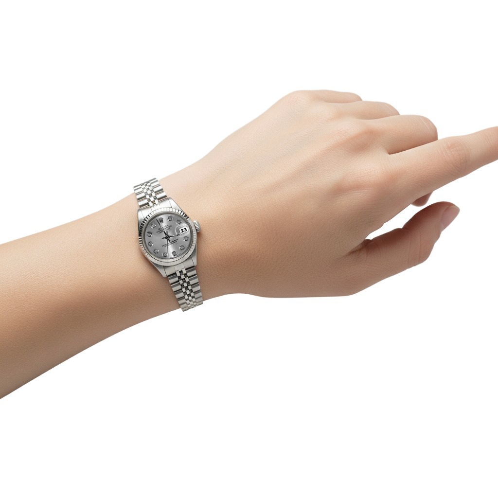 Lünette Silber Diamant Zifferblatt Rolex Datejust Damenuhr Edelstahl Armband P2