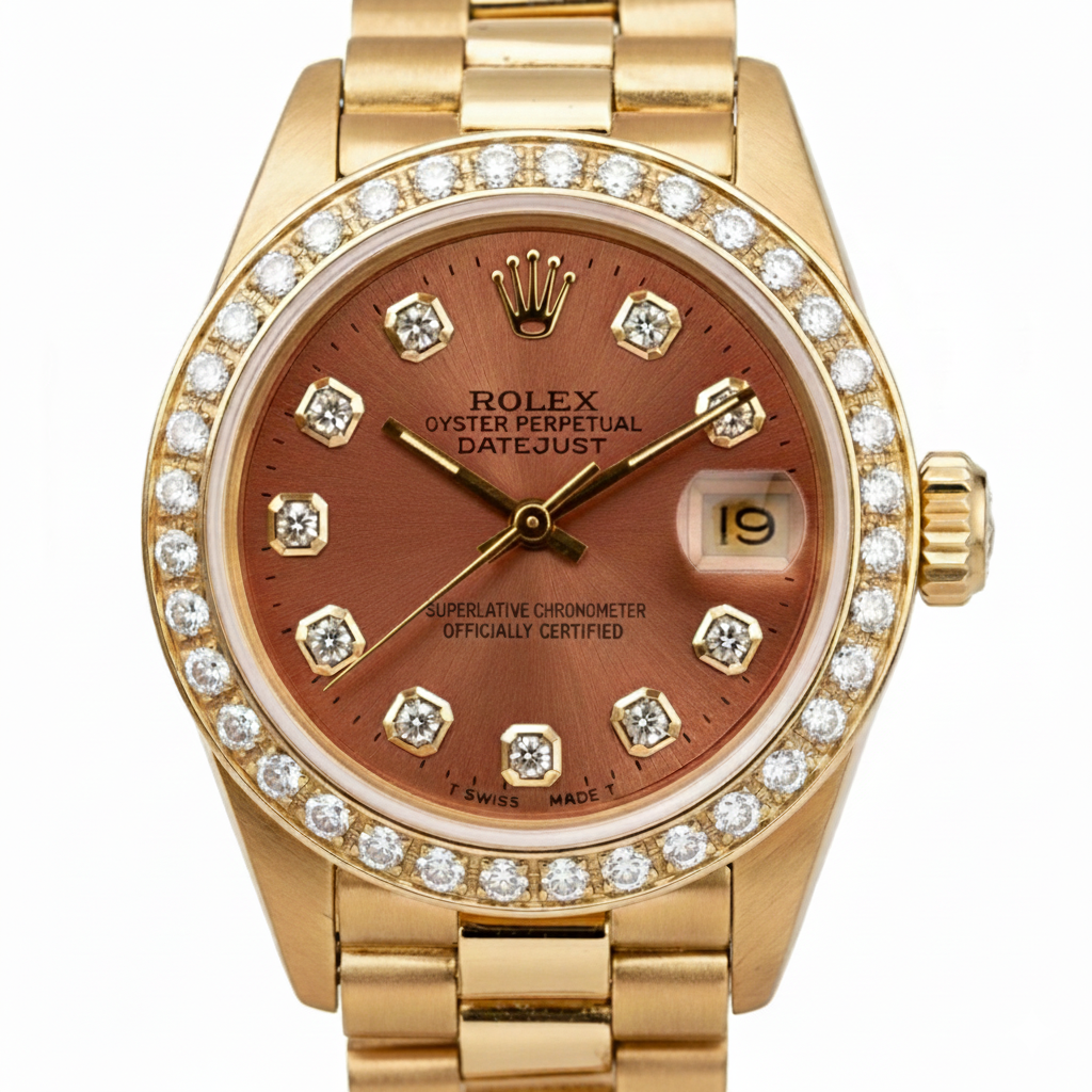 Lachsbraune Diamant-Zifferblatt-Lünette Rolex Präsidentenstil Uhr Datejust