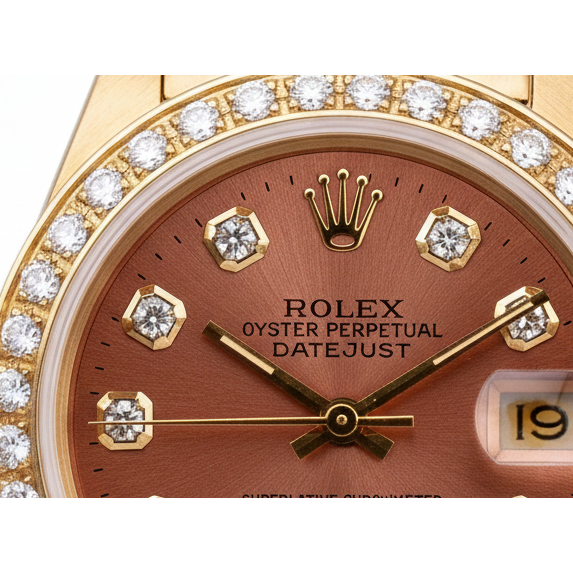 Lachsbraune Diamant-Zifferblatt-Lünette Rolex Präsidentenstil Uhr Datejust