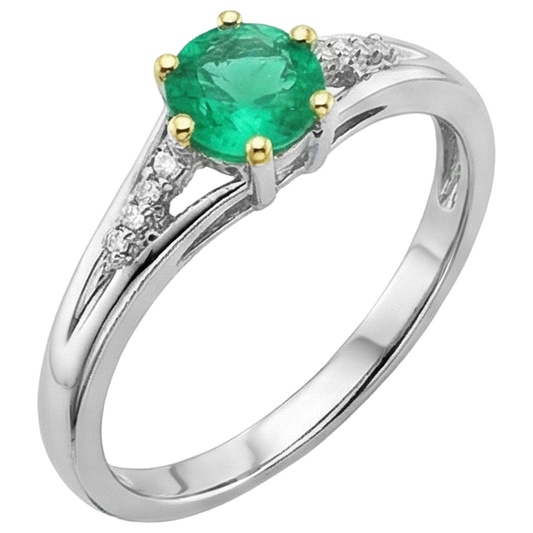 Authentischer Kolumbianischer Smaragd Schmuckstein-Ring 1 Karat Zweifarbiges 14K Gold – Frontansicht