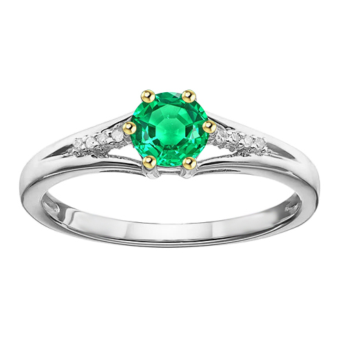 Kolumbianischer Smaragd Schmuckstein-Ring 1-Karat Zweifarbiges 14K Gold – Hauptansicht